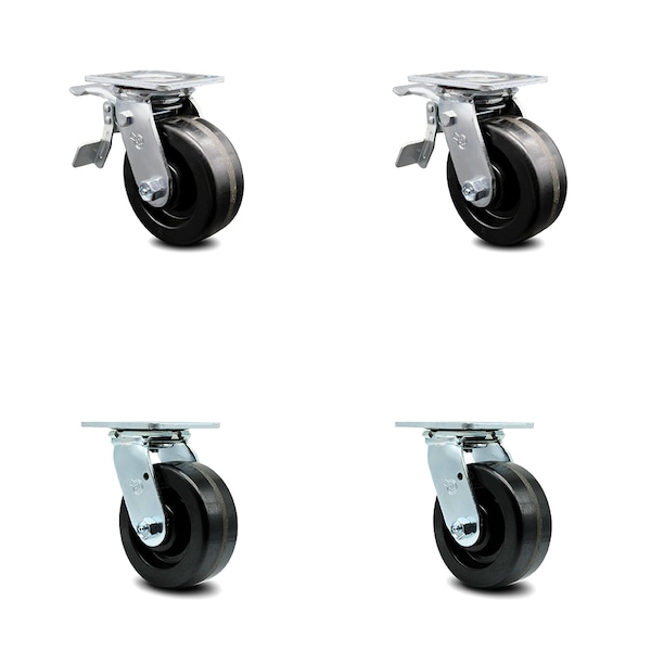 5 Inch Phenolic Swivel Caster Set with Ball Bearing 2 Total Lock Brake SCC